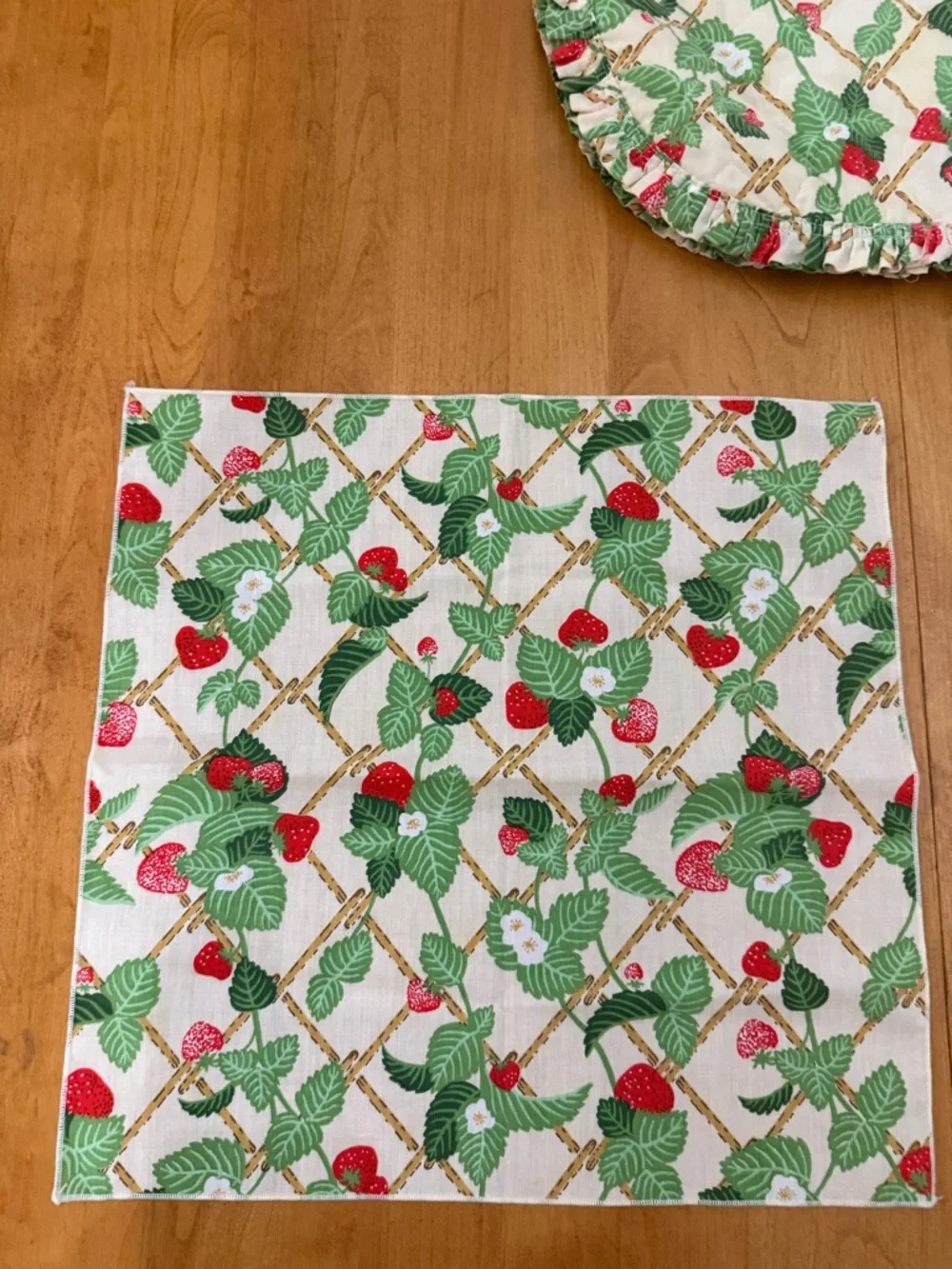 Lot of Strawberry Floral Fabric Oval Placemats Set of 4 with 4 Matching Napkins